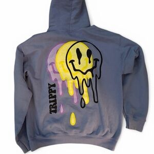 POPULAR POISON| Medium | purple- gray hoodie - melting smiley face